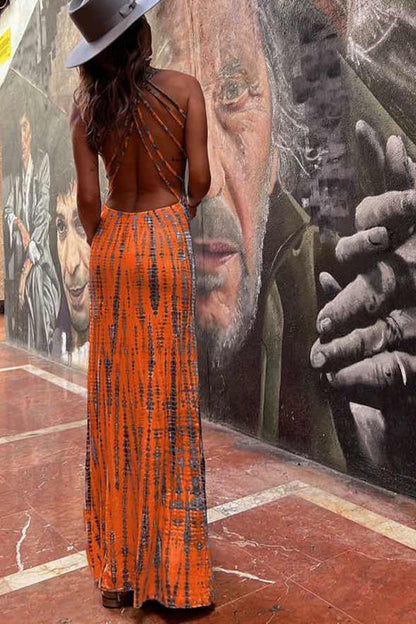 MW | Modern Day Tie-dye Print Rückenschnürung Stretch Maxikleid