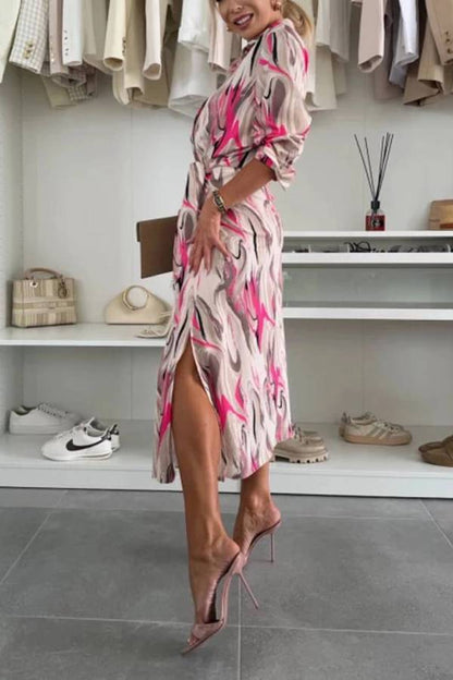 MW | Elegant Ease Satin Bedrucktes Midikleid mit Taille