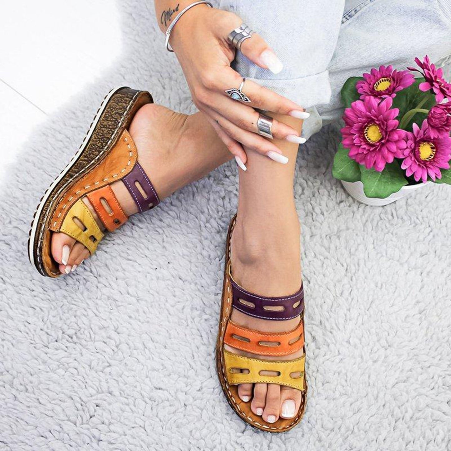 MW | | Bequeme dreifarbige Stützsandalen für Frauen