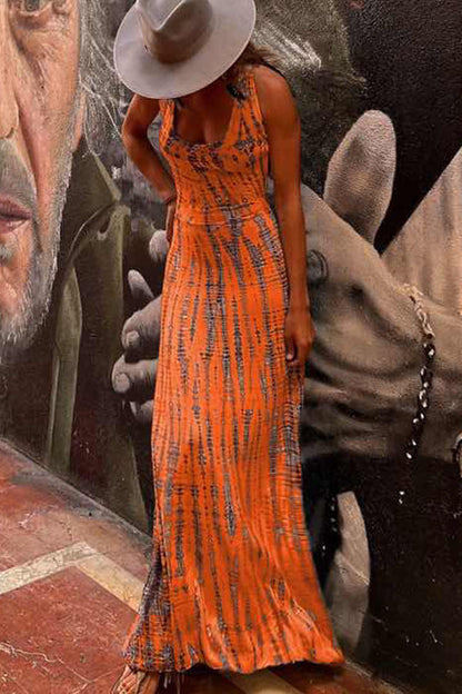 MW | Modern Day Tie-dye Print Rückenschnürung Stretch Maxikleid