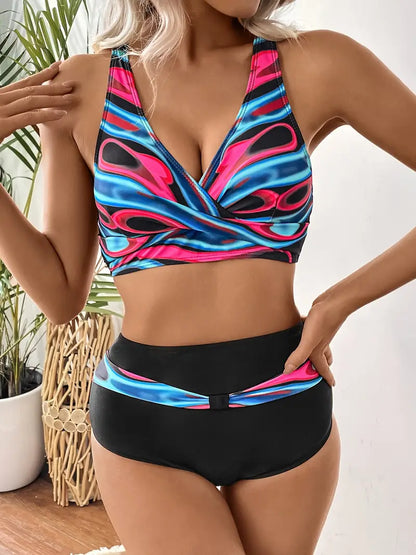 MW | Modischer und schicker Random Print V-Ausschnitt Bikini
