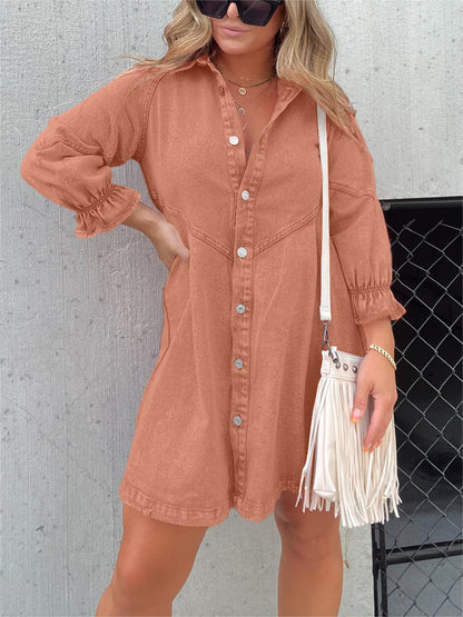MW | Chic Umlegekragen Denim Midikleid