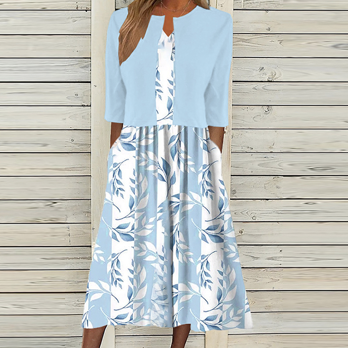 MW | Midikleid mit Blumendruck und passender Jacke