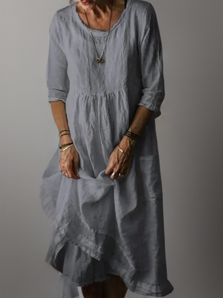MW | Sommer Plissiertes Midikleid aus Baumwolle und Leinen
