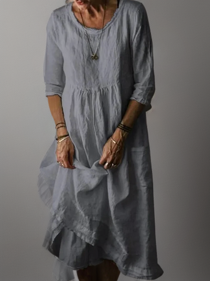 MW | Sommer Plissiertes Midikleid aus Baumwolle und Leinen