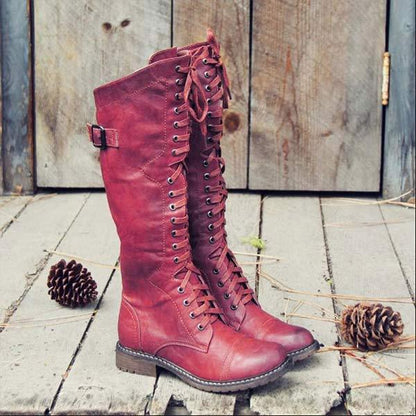 MW | Vintage-Kniehohe Schnürstiefel