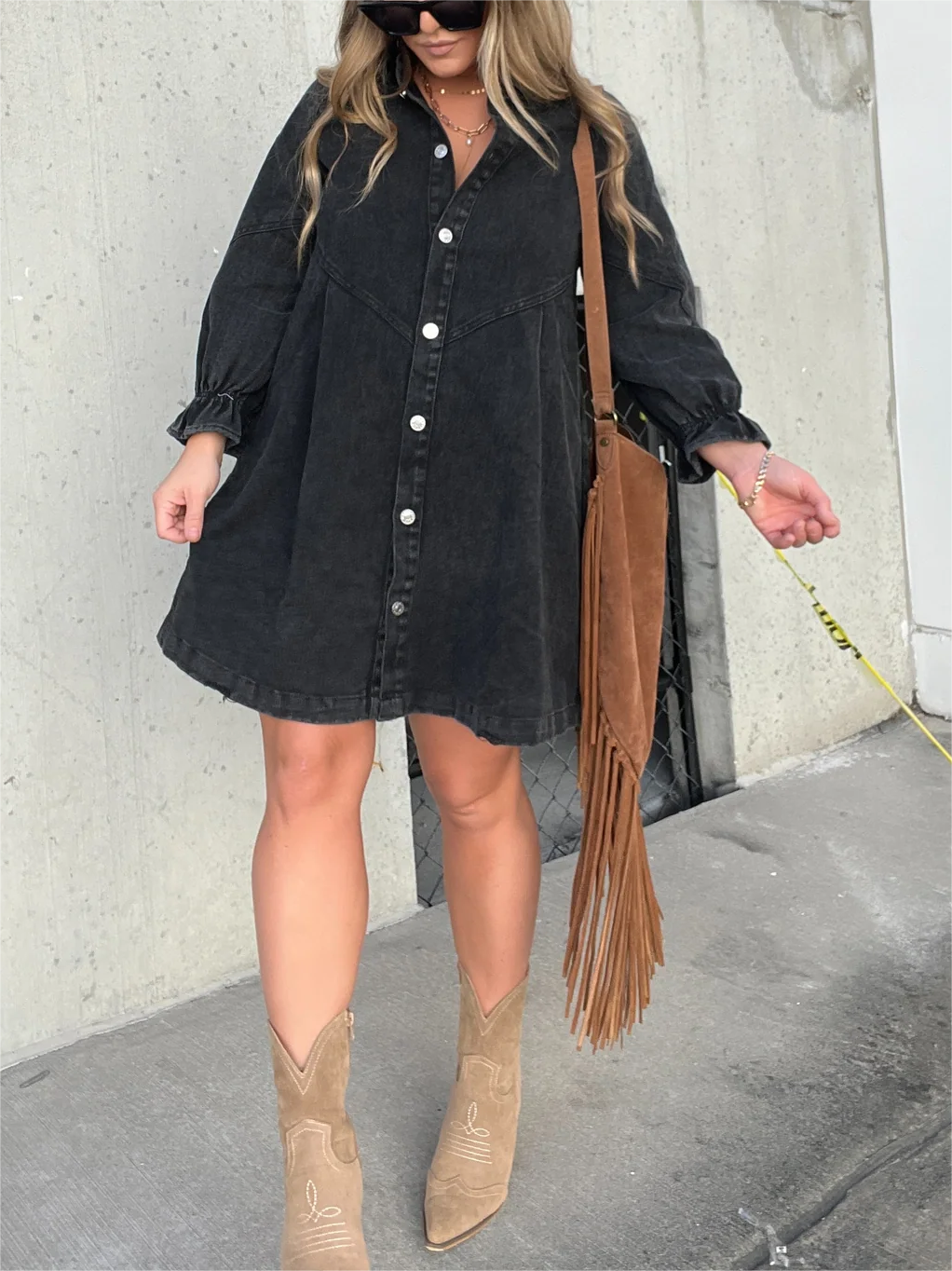 MW | Chic Umlegekragen Denim Midikleid