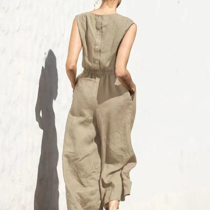 MW | Lässiger Rundhals-Baumwoll-Leinen-Jumpsuit