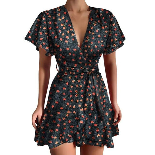 MW | Kurzes Vintage-Minikleid mit Schmetterlingsärmeln