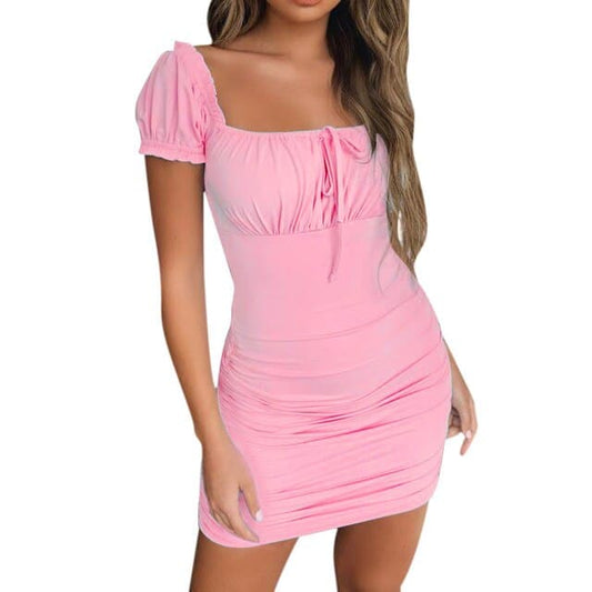 MW | Sexy Party Kurzarm-Spitze gerüschtes Bodycon-Minikleid