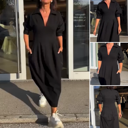 MW | Elegantes Midikleid mit Revers und V-Ausschnitt