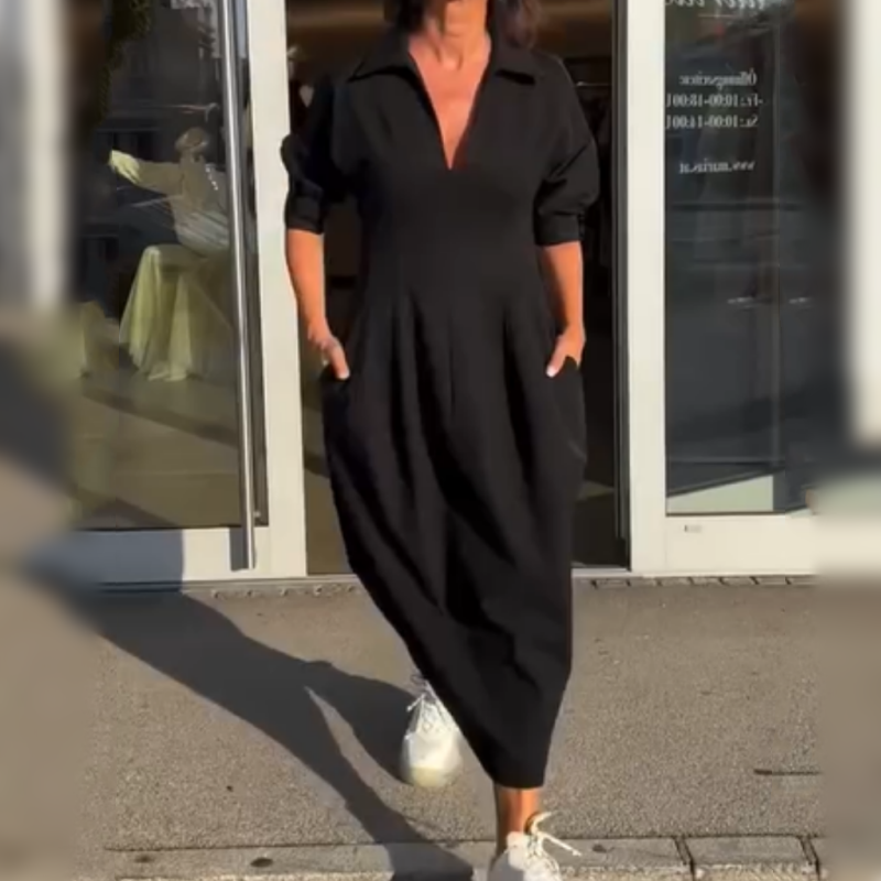MW | Elegantes Midikleid mit Revers und V-Ausschnitt