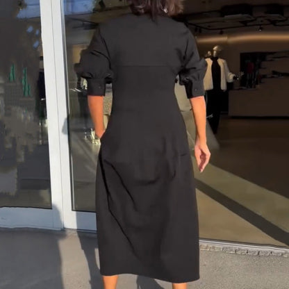 MW | Elegantes Midikleid mit Revers und V-Ausschnitt